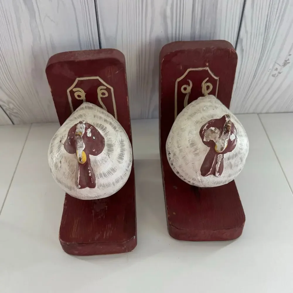 Chicken Bookends, Hand Carved Painted Wood - Bead and Tail